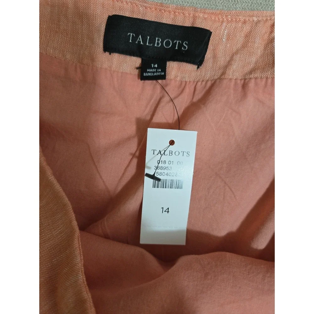 Talbots Scallop Wrap Linen Skirt Coral Size 14 NWT $109